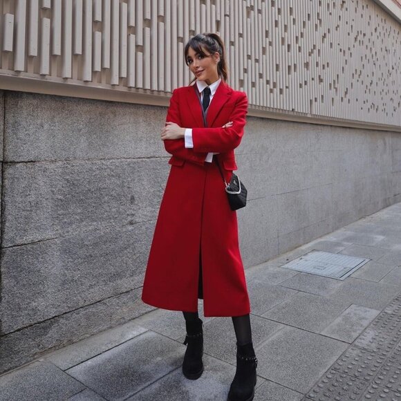 Zara Jackets & Blazers - Long red Manteco Zara wool fitted coat size M